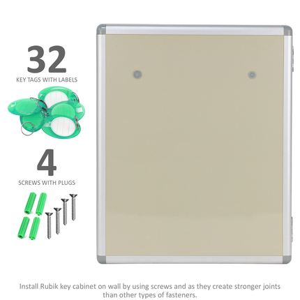 Rubik 32 Keys Aluminum Key Storage Cabinet 32 Keys - Wall Mounted Key Safe Box