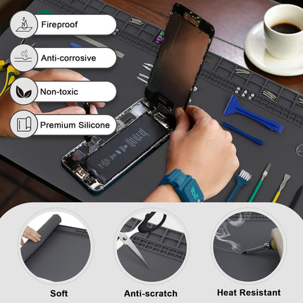 XL Soldering Repair Mat, 70x40cm Extra Large Heat Resistant Silicone Pad Grey