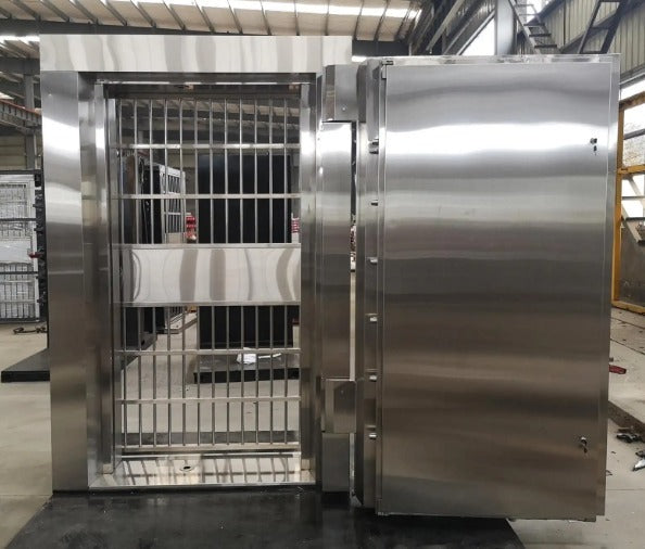 Stainless Steel Vault Door with Inner Emergency Grill Gate, High-Security Bank and Safe Room Door