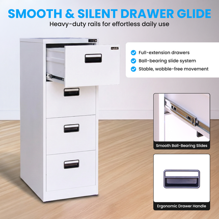 4 Drawer Vertical Steel Filing Hanger Cabinet with 4-Digit Combination Lock for A4 and FC Hanging Files