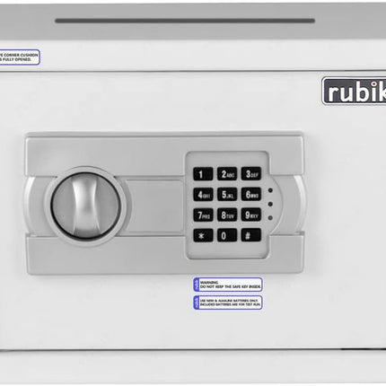 Rubik Medium Digital Safe Box with Keys and Cash Deposit Slot, RB25EG-T (25x35x25cm) White