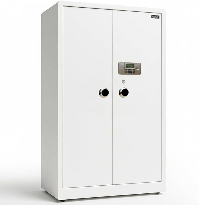 Rubik 1.8m Tall Double Door Digital Safe Box Cabinet with Dual Key Lock (180x100x55cm) White