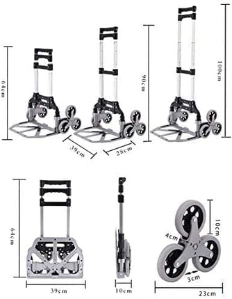 6-Wheel Stair Climbing Folding Pull Cart with 6 Wheels and Bungee Cord, Aluminum Alloy Portable Shopping Trolley