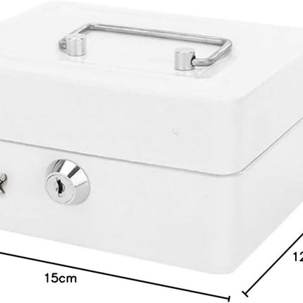 Rubik Small Cash Box with Key Lock, Portable Money Box (15x12x7.5cm) White