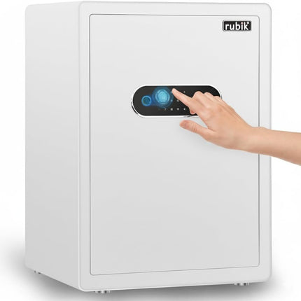 Rubik Premium Fingerprint Safe Box with Optical Keypad and Keys, Motorized Lock RB-AM55 (55x40x34cm) White