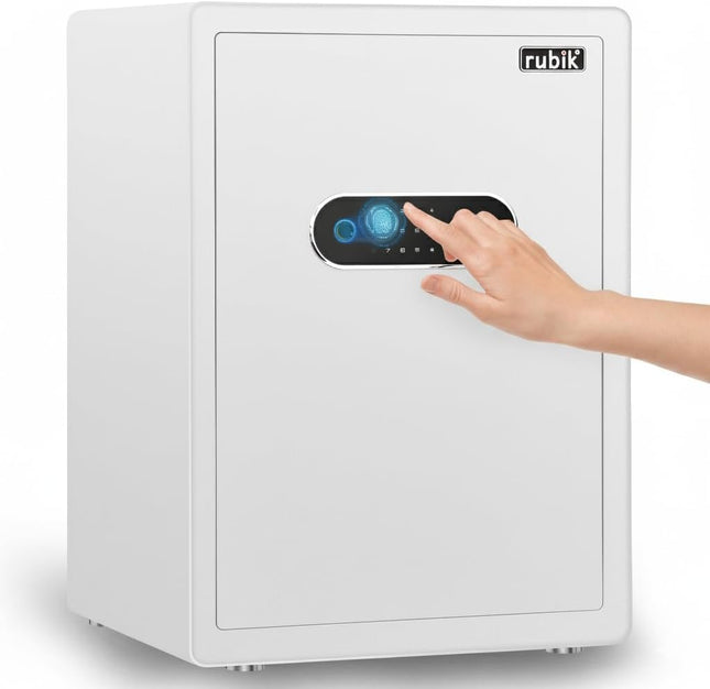 Rubik Premium Fingerprint Safe Box with Optical Keypad and Keys, Motorized Lock RB-AM55 (55x40x34cm) White