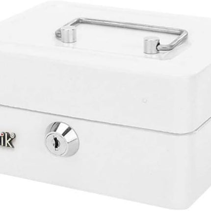 Rubik Small Cash Box with Key Lock, Portable Money Box (15x12x7.5cm) White