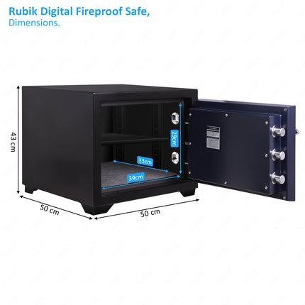 Rubik 2-Hours Fireproof Safe Box 43cm with Digital Lock & Key (RBDF-430, 63kg) Black/Blue