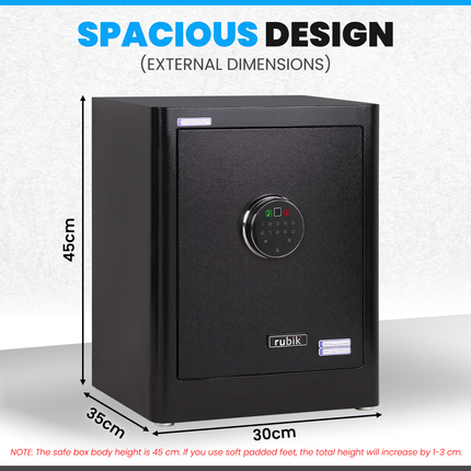 Rubik Biometric Fingerprint Safe Box RB45AG (45x35x30cm) Black