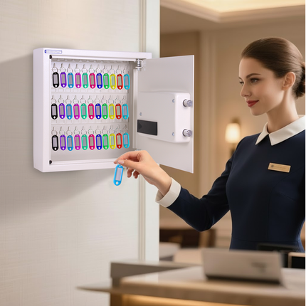 Rubik Digital Key Cabinet (36-Keys Capacity) Electronic Key Storage Wall Safe Lock Box Wall-Mounted RBS34EW White