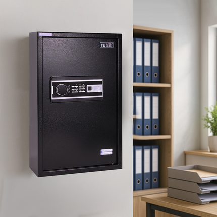 Rubik Digital Key Cabinet (60-Keys Capacity) Electronic Key Storage Wall Safe Lock Box Wall-Mounted RBS60EW Black