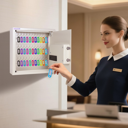 Rubik Digital Key Cabinet (42-Keys Capacity) Electronic Key Storage Wall Safe Lock Box Wall-Mounted RBS42EW White