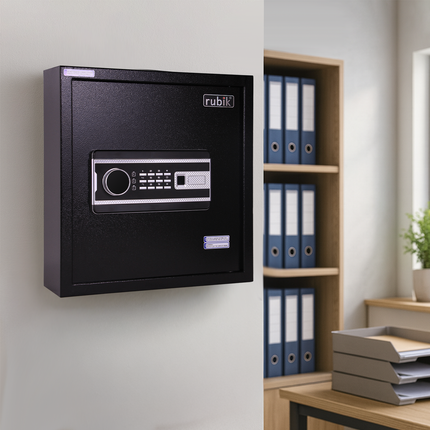 Rubik Digital Key Cabinet (42-Keys Capacity) Electronic Key Storage Wall Safe Lock Box Wall-Mounted RBS42EW Black