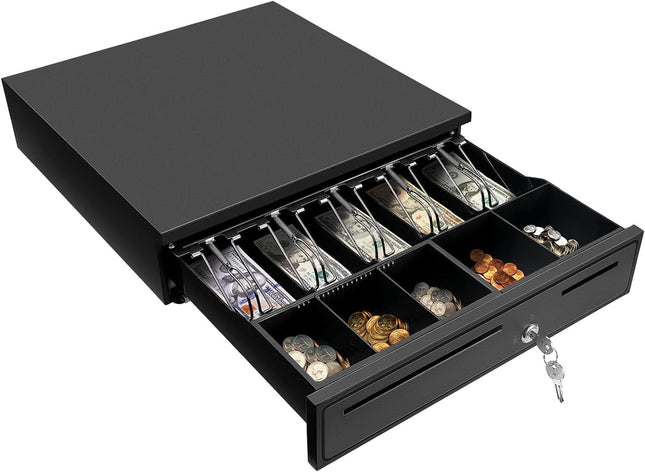 Rubik Cash Drawer Register, 5 Cash Bills and 5 Coins Compartment, RB-405 Black