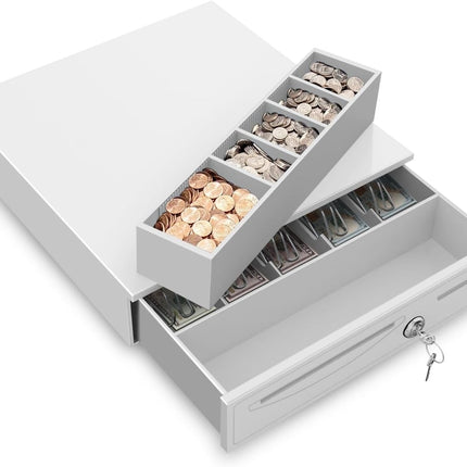 Rubik Cash Drawer Register, 5 Cash Bills and 5 Coins Compartment, RB-405 Off White