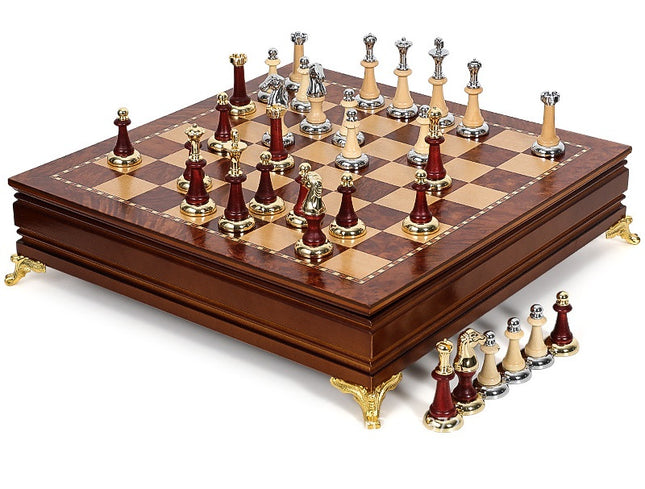 Luxurious Wooden Chess Set with Built-in Storage Board Game Metallic & Wooden Chess Pieces (40x40 cm)