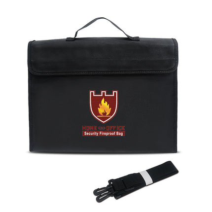 Fireproof Waterproof Document Bag 38x28x7.5cm - Briefcase Style with Velcro Flap, Fireproof Zipper, Handle and Shoulder Strap