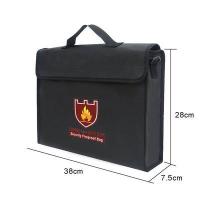 Fireproof Waterproof Document Bag 38x28x7.5cm - Briefcase Style with Velcro Flap, Fireproof Zipper, Handle and Shoulder Strap