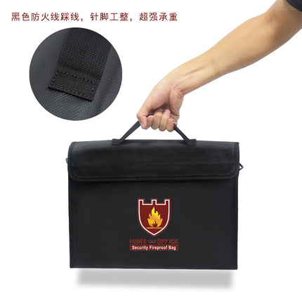 Fireproof Waterproof Document Bag 38x28x7.5cm - Briefcase Style with Velcro Flap, Fireproof Zipper, Handle and Shoulder Strap