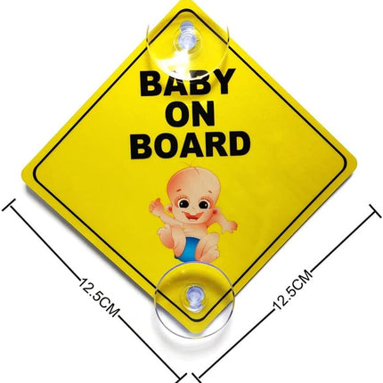 Baby on Board Car Sign  – Safety Warning Sign with Suction Cups (12.5x12.5 cm)