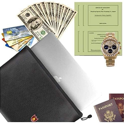 Large Fireproof Document Bag 34x25cm Large - Silicone Coated Fiberglass, Water and Fire Resistant, Single Zipper Pouch