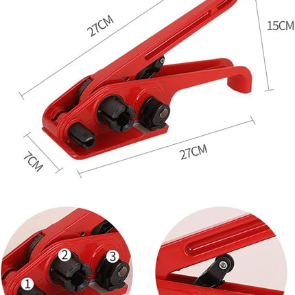 PET Strapping Tensioner Tool 13-19mm, Heavy Duty Manual Strap Banding Tightener for Packaging (Red)