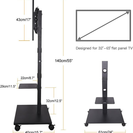 TV Stand Trolley for 32 to 65 Inch TVs Mobile Floor TV Stand with Wheels and Media Shelf (U-690-LZ)
