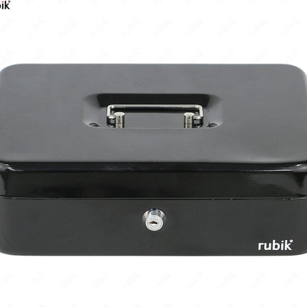 Rubik X-Large Cash Box with Key Money Tray Coin Slot Tray Steel Register 30x24x9cm Black