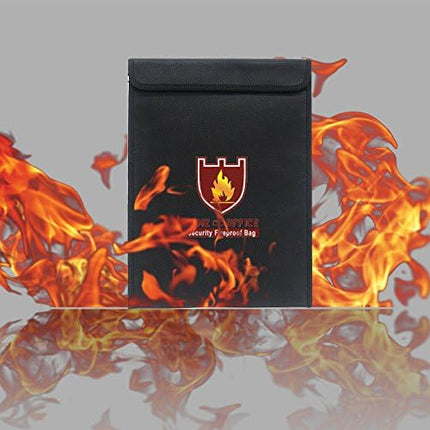 A4 Fireproof Document Bag 38x28cm - Silicone Coated Fiberglass, Covered Zipper, Water and Fire Resistant, Vertical Style