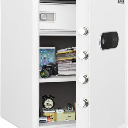 Rubik Premium Fingerprint Safe Box with Optical Keypad and Keys, Motorized Lock RB-AM55 (55x40x34cm) White