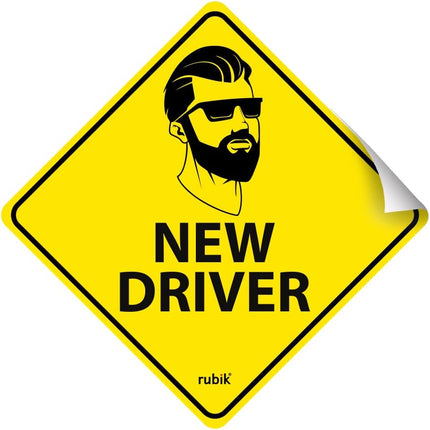 Self Adhesive Man New Driver Car Sign Sticker, Reflective Removable (Size 12cm x 12cm)