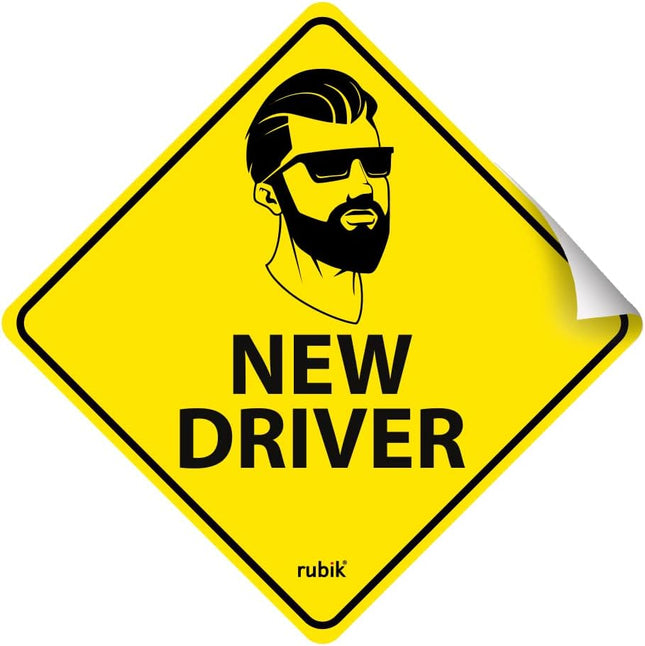 Self Adhesive Man New Driver Car Sign Sticker, Reflective Removable (Size 12cm x 12cm)