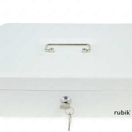 Rubik X-Large Cash Box with Key Money Tray Coin Slot Tray Steel Register 30x24x9cm White