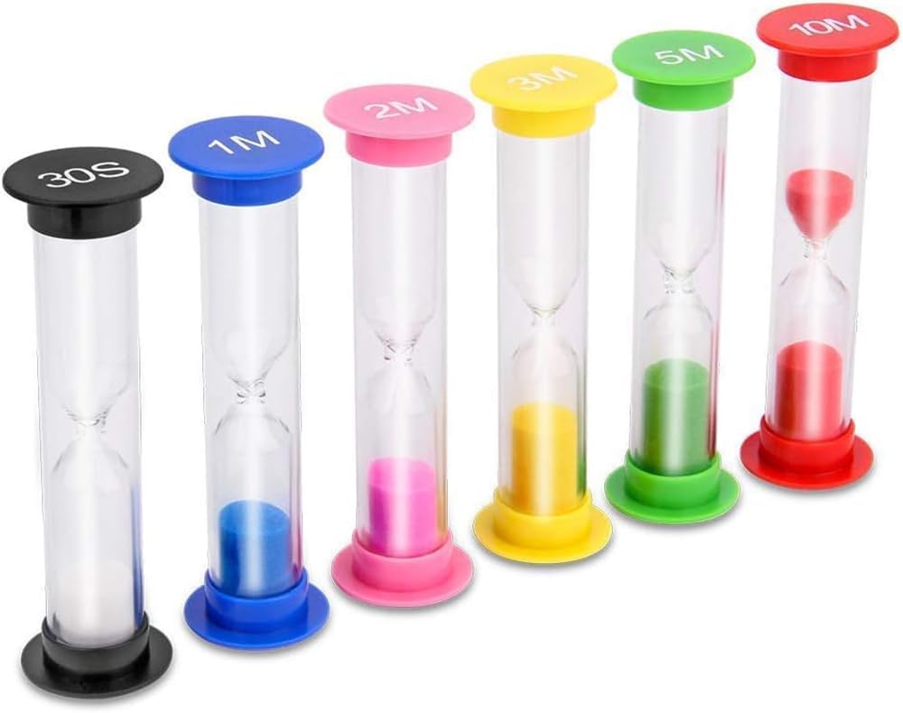 Sand Timer Tool Sand Timers 6-Pack Colorful Hourglass Timers (30 Seconds, 1, 2, 3, 5 ...