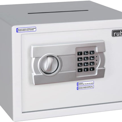 Rubik Medium Digital Safe Box with Keys and Cash Deposit Slot, RB25EG-T (25x35x25cm) White