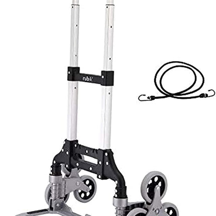 6-Wheel Stair Climbing Folding Pull Cart with 6 Wheels and Bungee Cord, Aluminum Alloy Portable Shopping Trolley