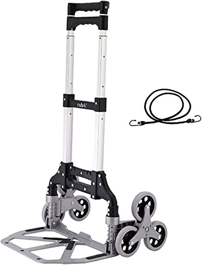 6-Wheel Stair Climbing Folding Pull Cart with 6 Wheels and Bungee Cord, Aluminum Alloy Portable Shopping Trolley