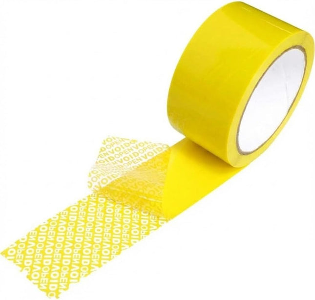 Yellow Void Open Tape Tamper Evident, 50mm Width x 50m Length, Security Seals Transfer Tape