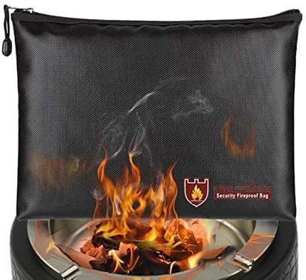 Large Fireproof Document Bag 34x25cm Large - Silicone Coated Fiberglass, Water and Fire Resistant, Single Zipper Pouch