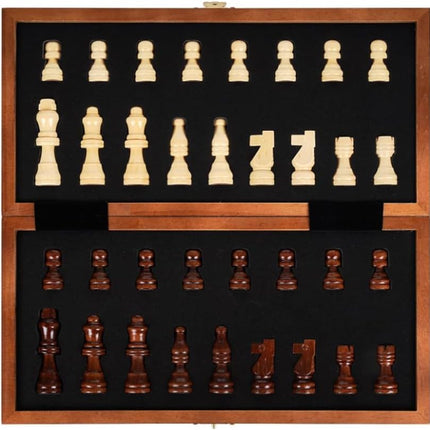 Folding Wooden Chess Board 12x12inch, Premium Magnetic Board Game Set (Brown/Beige)