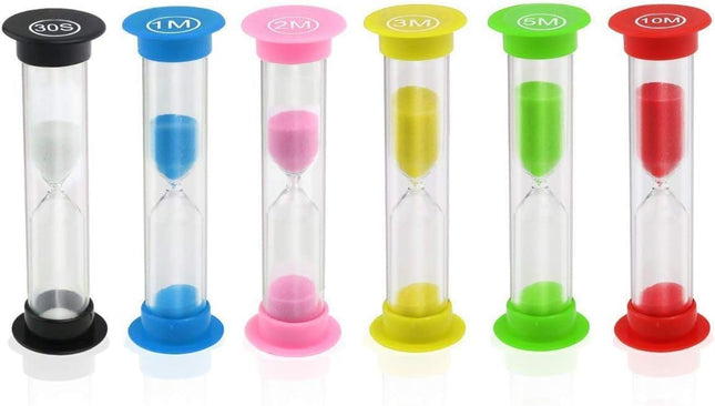 Sand Timers 6-Pack Colorful Hourglass Timers (30 Seconds, 1, 2, 3, 5 & 10 Minutes)