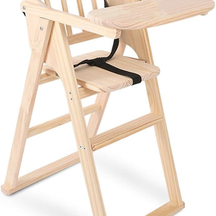 Un-Polished Wooden Baby High Chair with Tray, Foldable With Safety Belt and Cushion