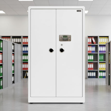 Rubik 1.8m Tall Double Door Digital Safe Box Cabinet with Dual Key Lock (180x100x55cm) White