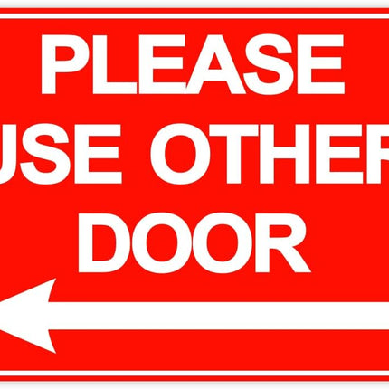 Please Use Other Door Sign Sticker Self Adhesive 21x15cm – Reflective Vinyl Decal Red/White