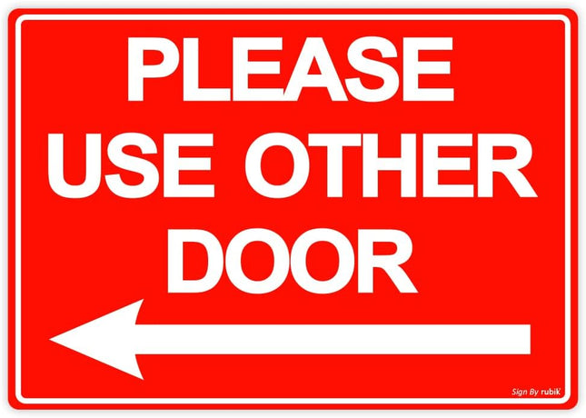 Please Use Other Door Sign Sticker Self Adhesive 21x15cm – Reflective Vinyl Decal Red/White