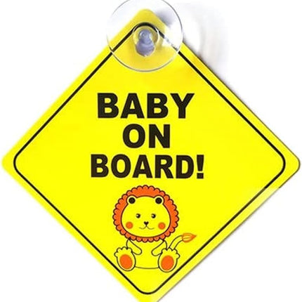 Baby on Board Car Sign with Suction Cup – Lion Symbol Safety Warning (12.5 x 12.5 cm)