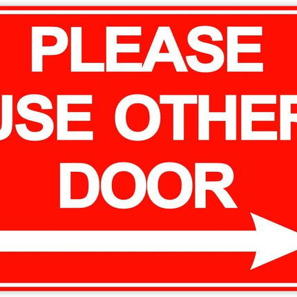 Please Use Other Door Sign Sticker Self Adhesive 21x15cm – Reflective Vinyl Decal Red/White