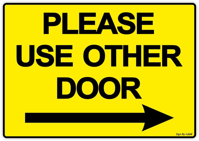 Please Use Other Door Sign Sticker Self Adhesive 21x15cm – Yellow/Black Reflective Vinyl Decal