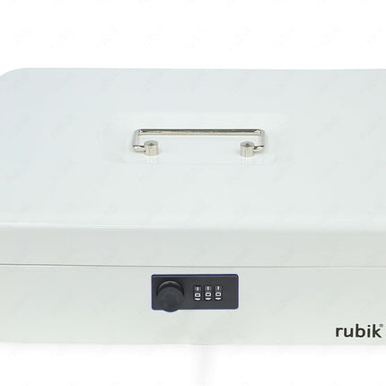 Rubik X-Large Cash Box with Combination Lock, Money Tray & Coin Slot 30x24x9cm White