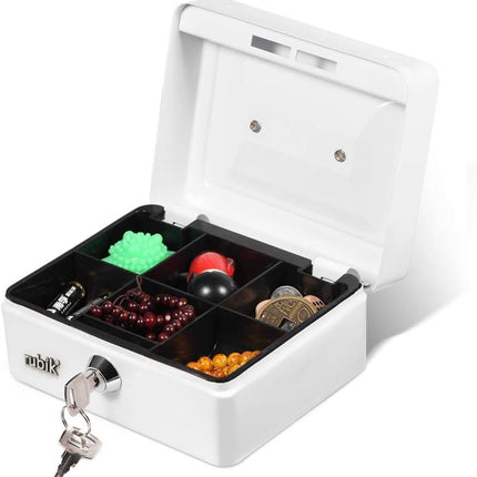 Rubik Small Cash Box with Key Lock, Portable Money Box (15x12x7.5cm) White